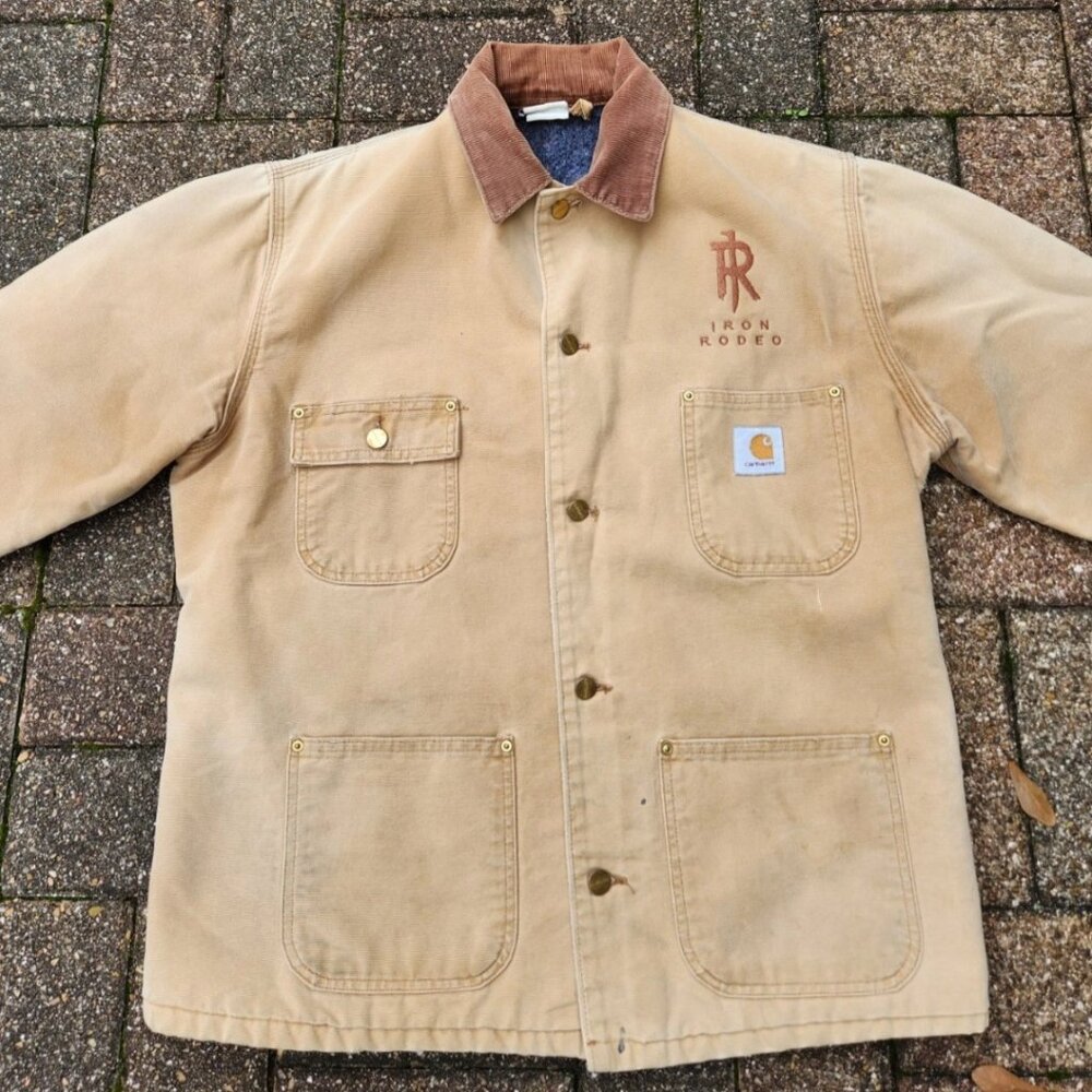 Vintage Carhartt Distressed Blanket Lined Chore Coat Size 40